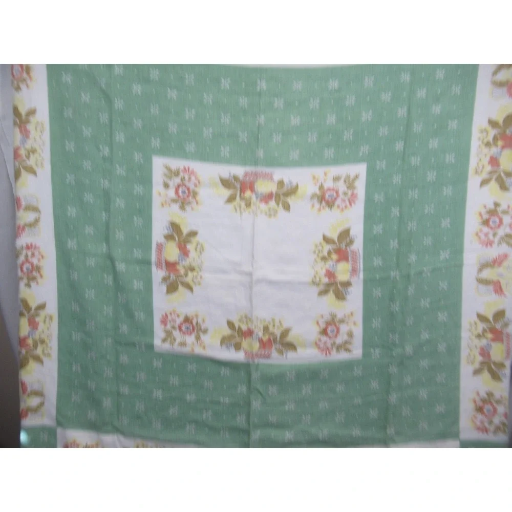 Vintage Floral Fruit Print Square Tablecloth Linen/Cotton 45x50
